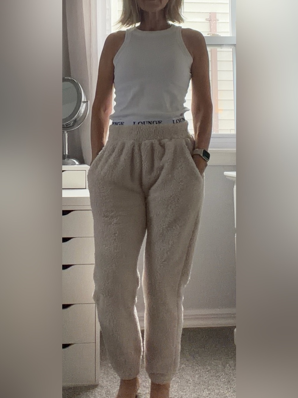 Lounge Apparel Cozy Sherpa Jogger Pants in Light Beige
